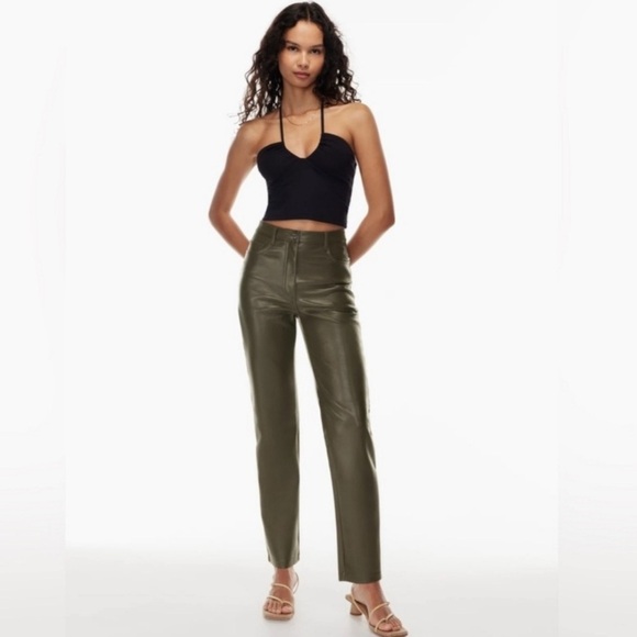 WILFRED NEW! Aritzia Melina Vegan Leather High Waisted Pants in Dark Green Sz 6 - Picture 9 of 11
